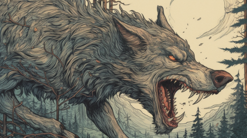 Snarling wolf in the forest