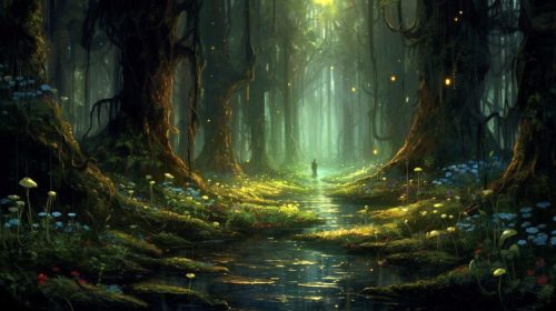 Standing in a forest stream